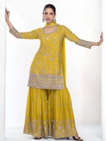 Corn Yellow Premium Chinon Silk Sharara Suit